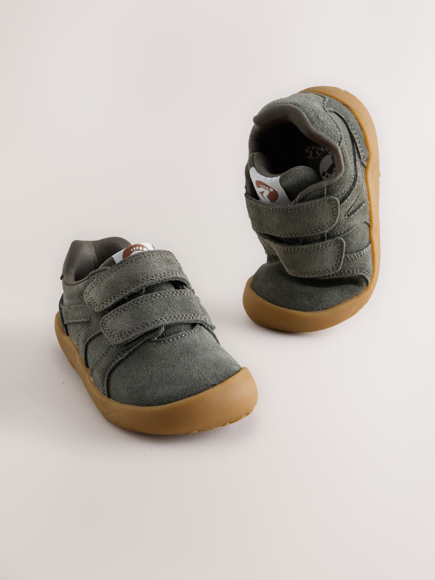 Khaki Green Standard Fit (F) Barefoot Leather Touch Fastening Trainers image 1