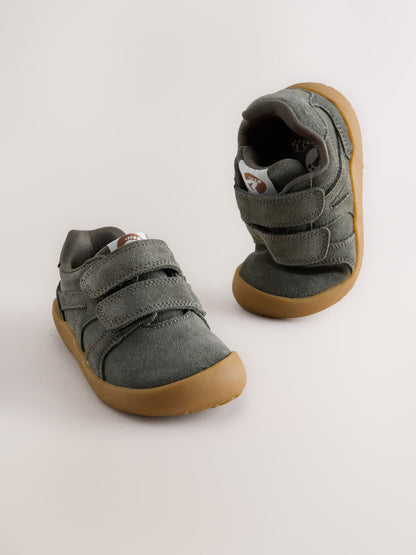 Khaki Green Standard Fit (F) Barefoot Leather Touch Fastening Trainers image 1