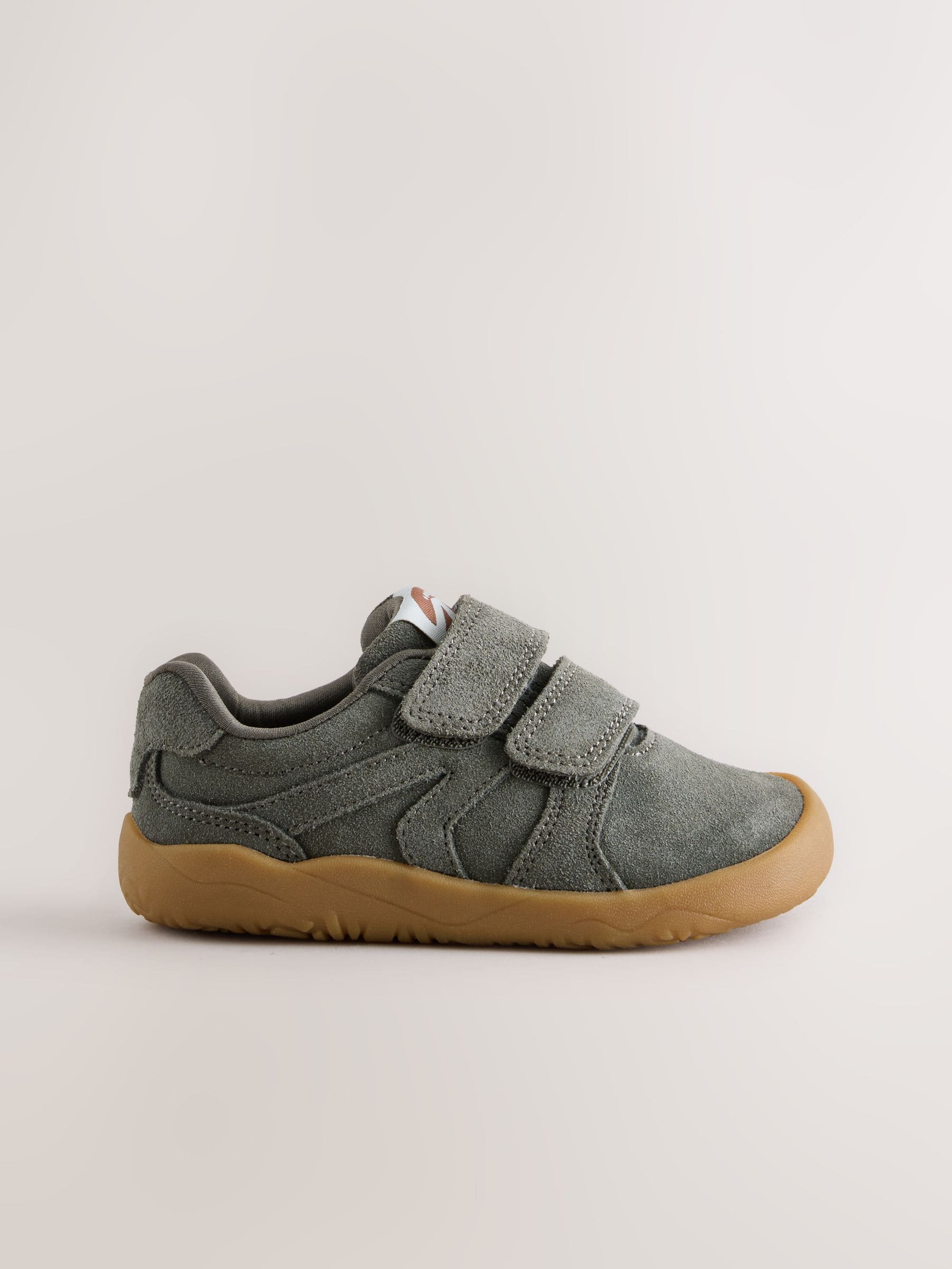Khaki Green Standard Fit (F) Barefoot Leather Touch Fastening Trainers image 2