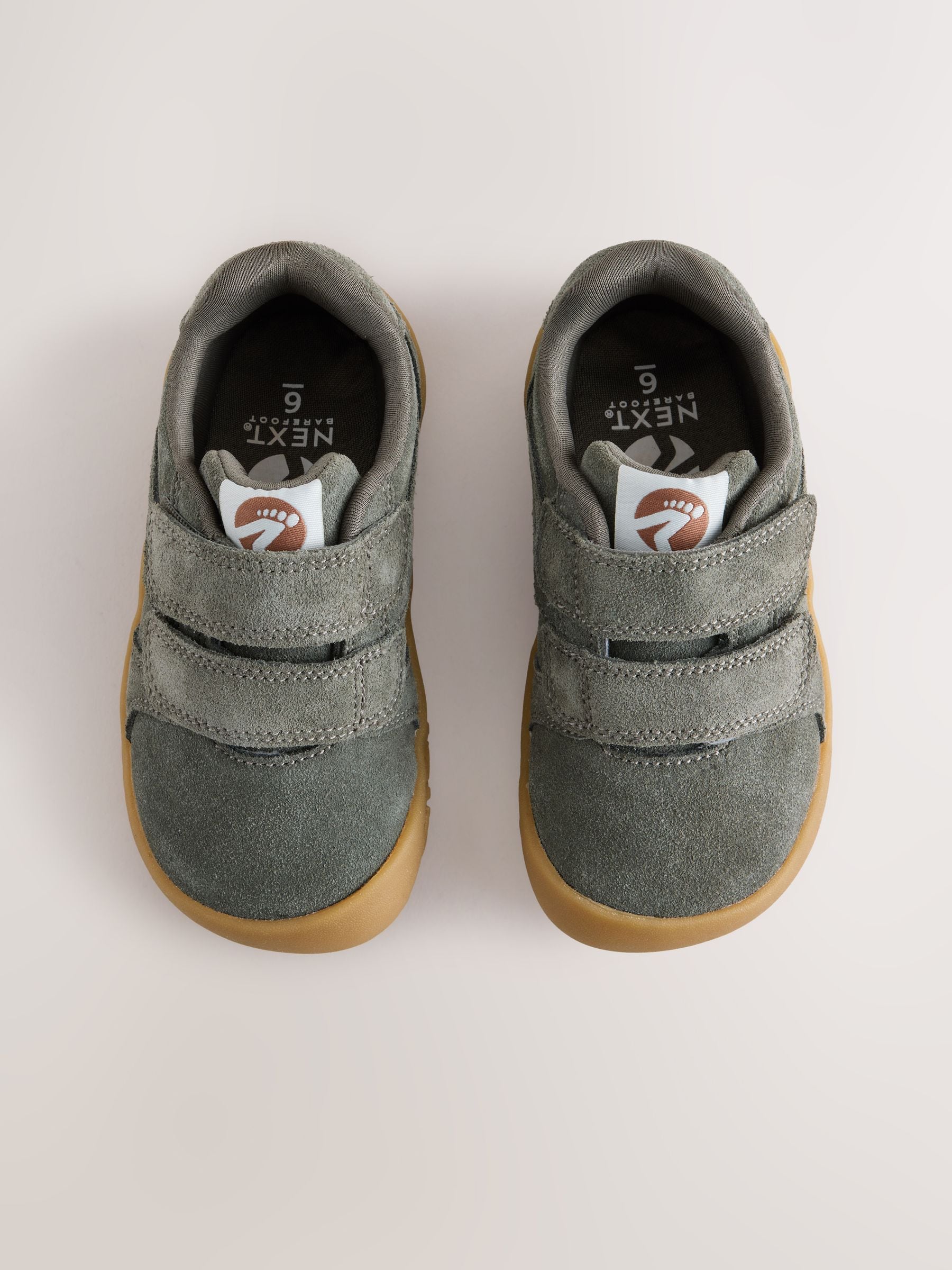 Khaki Green Standard Fit (F) Barefoot Leather Touch Fastening Trainers image 3