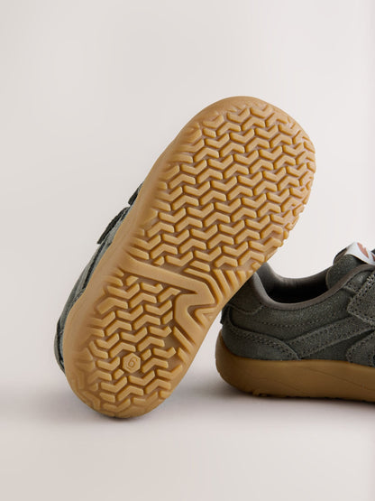 Khaki Green Standard Fit (F) Barefoot Leather Touch Fastening Trainers image 5