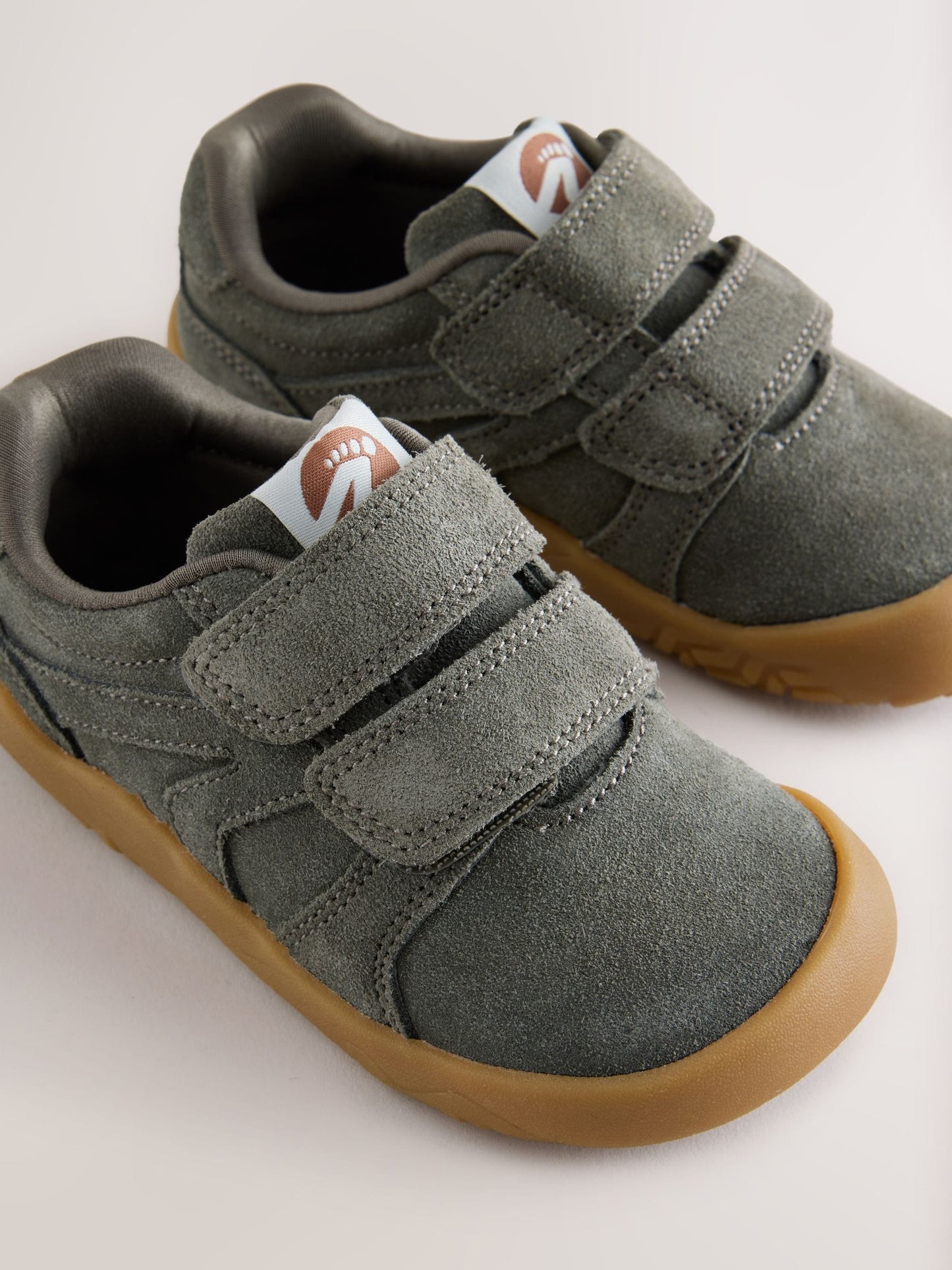 Khaki Green Standard Fit (F) Barefoot Leather Touch Fastening Trainers image 6