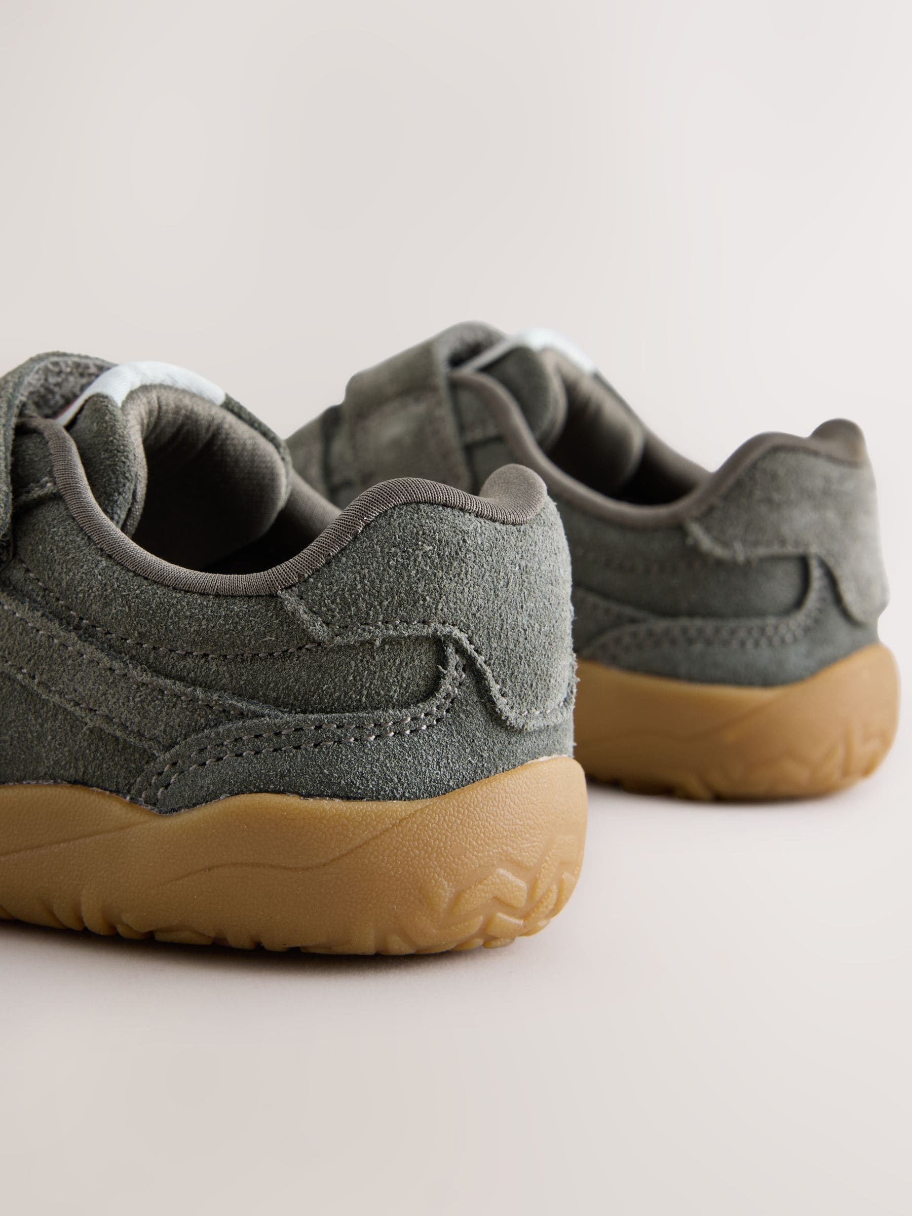 Khaki Green Standard Fit (F) Barefoot Leather Touch Fastening Trainers image 7
