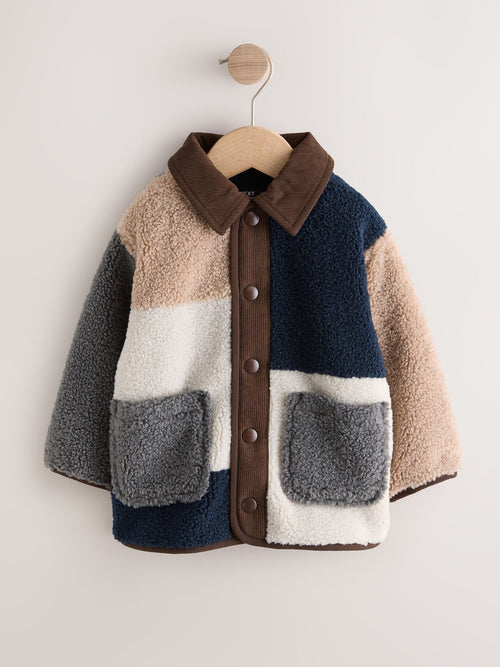 Dsiney Kidz - Neutral/Navy Colourblock Borg Fleece Shacket (3mths-7yrs) image 1