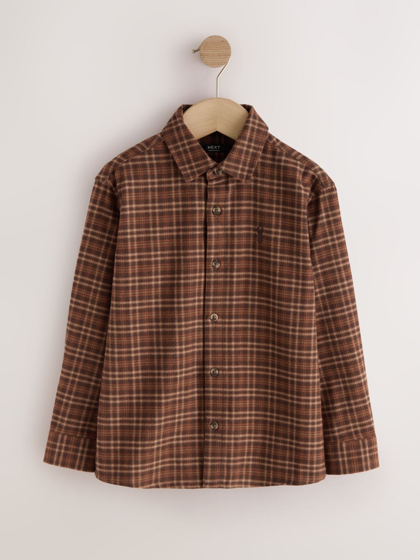 Dsiney Kidz - Tan Brown Micro Check Long Sleeve Check Shirt (3-16yrs) image 1