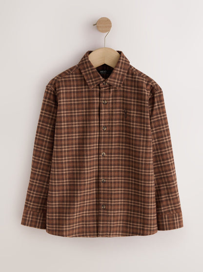 Dsiney Kidz - Tan Brown Micro Check Long Sleeve Check Shirt (3-16yrs) image 1
