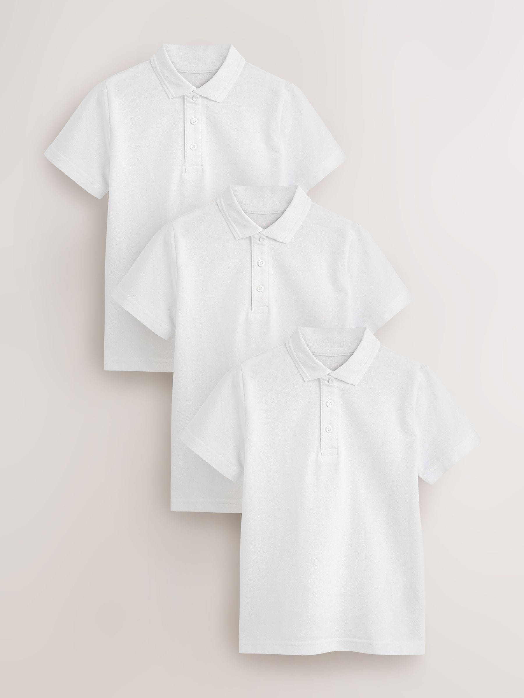 Dsiney Kidz - White Regular Fit Cotton School Short Sleeve Polo Shirts 3 Pack (3-16yrs) image 1