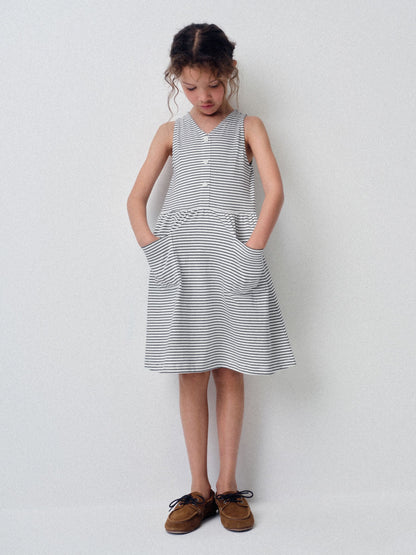 The Set 3 Pack Sleeveless Jersey Dresses with Pockets Blue/Navy/Stripe image 1