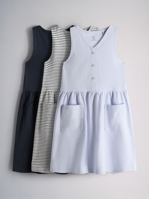 Dsiney Kidz - The Set 3 Pack Sleeveless Jersey Dresses with Pockets Blue/Navy/Stripe image 1