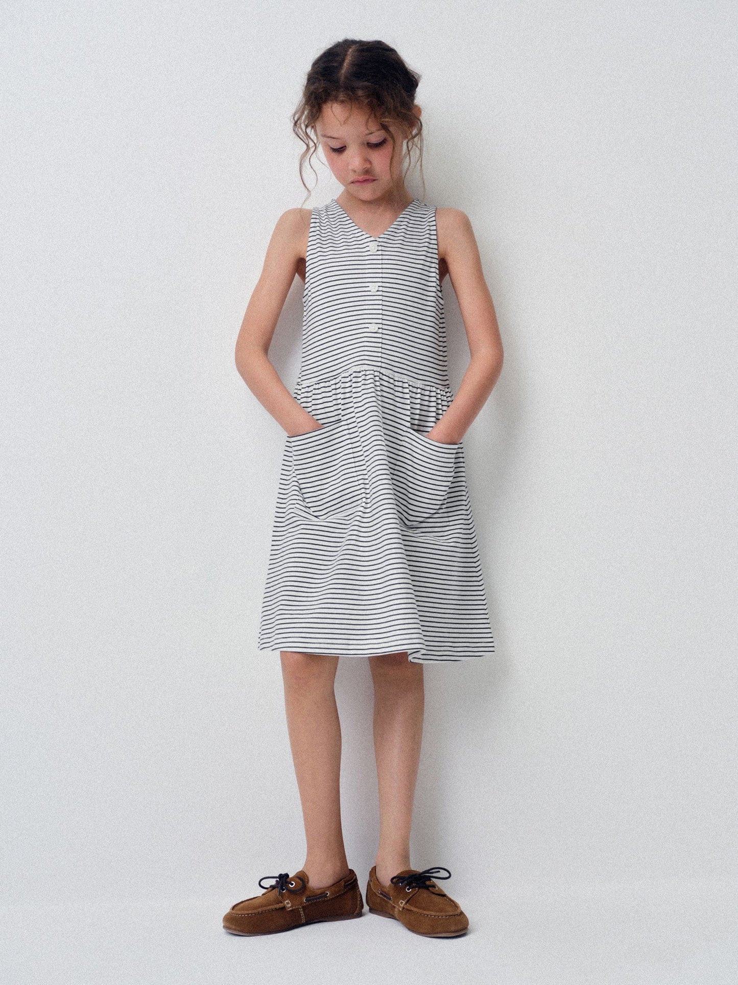 The Set 3 Pack Sleeveless Jersey Dresses with Pockets Blue/Navy/Stripe image 3