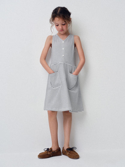 The Set 3 Pack Sleeveless Jersey Dresses with Pockets Blue/Navy/Stripe image 3
