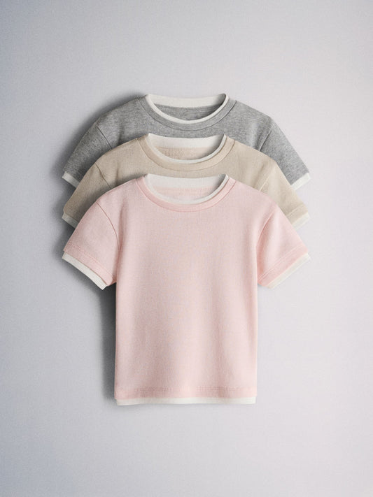 Dsiney Kidz - The Set 3 Pack Mock Layer Short Sleeve Jersey T-Shirt Grey Marl/Ecru/Pink image 1
