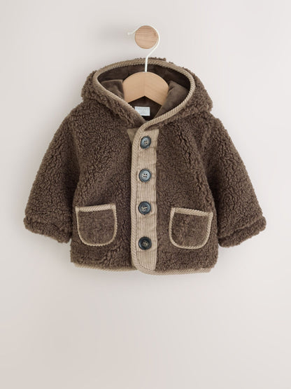 Dsiney Kidz - Chocolate Brown Borg Hooded Fleece Lined Baby Jacket image 1