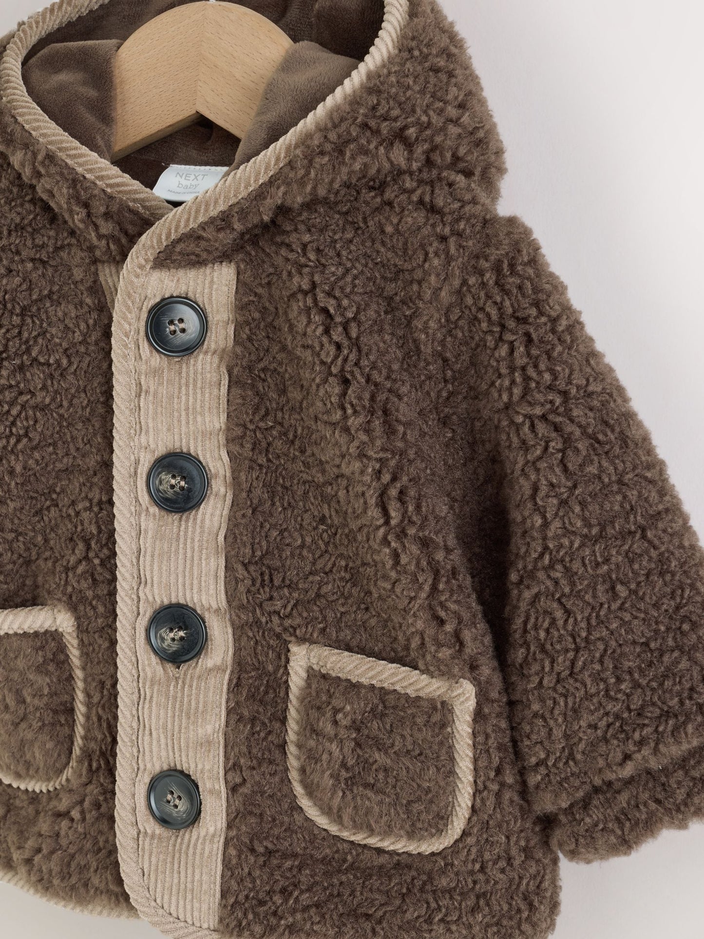 Dsiney Kidz - Chocolate Brown Borg Hooded Fleece Lined Baby Jacket image 3