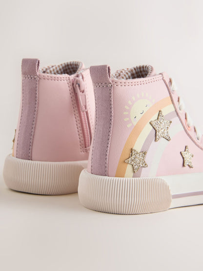 Pink Rainbow Wide Fit (G) High Top Trainers image 4