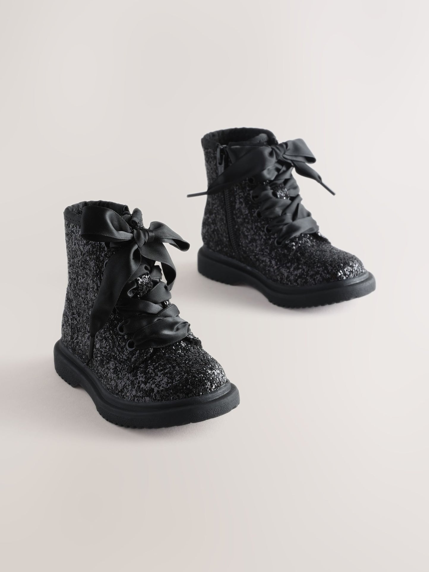 Black Glitter Standard Fit (F) Lace Up Ankle Boots image 1