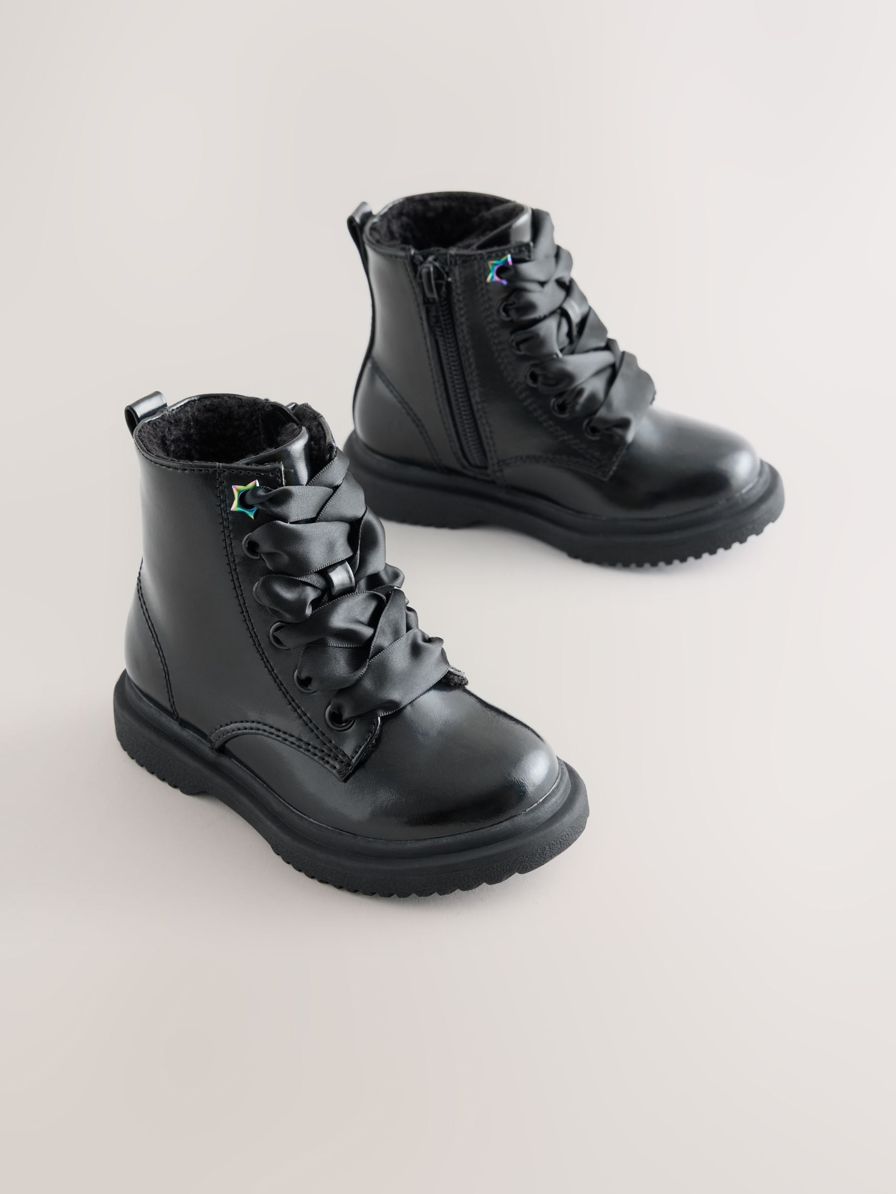 Black Standard Fit (F) Lace Up Ankle Boots image 2