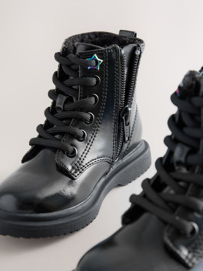 Black Standard Fit (F) Lace Up Ankle Boots image 5