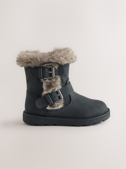 Dsiney Kidz - Black Fur Lined Buckle Boots image 2
