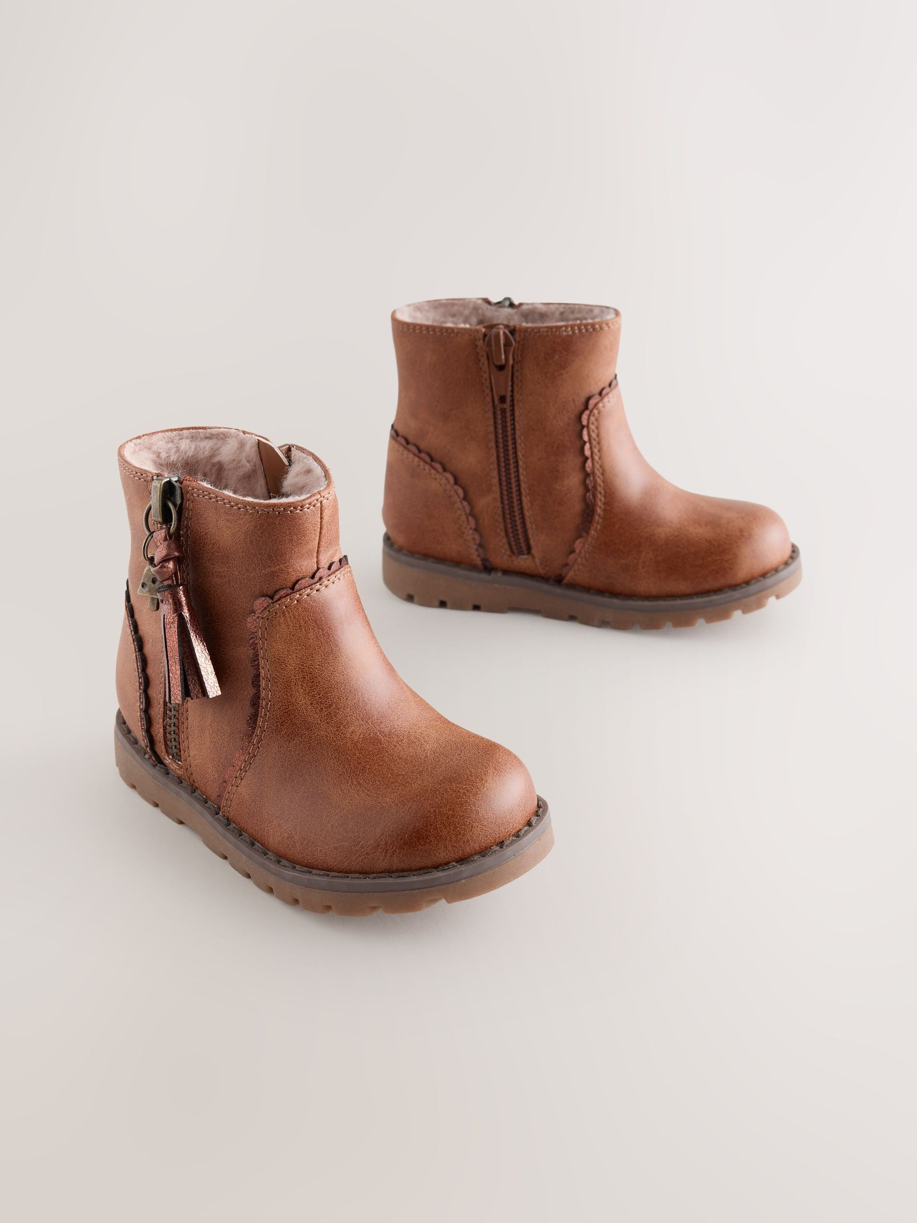 Tan Brown Standard Fit (F) Chelsea Zip Tassel Ankle Boots image 1