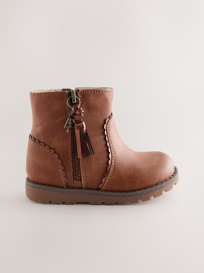 Tan Brown Standard Fit (F) Chelsea Zip Tassel Ankle Boots image 2