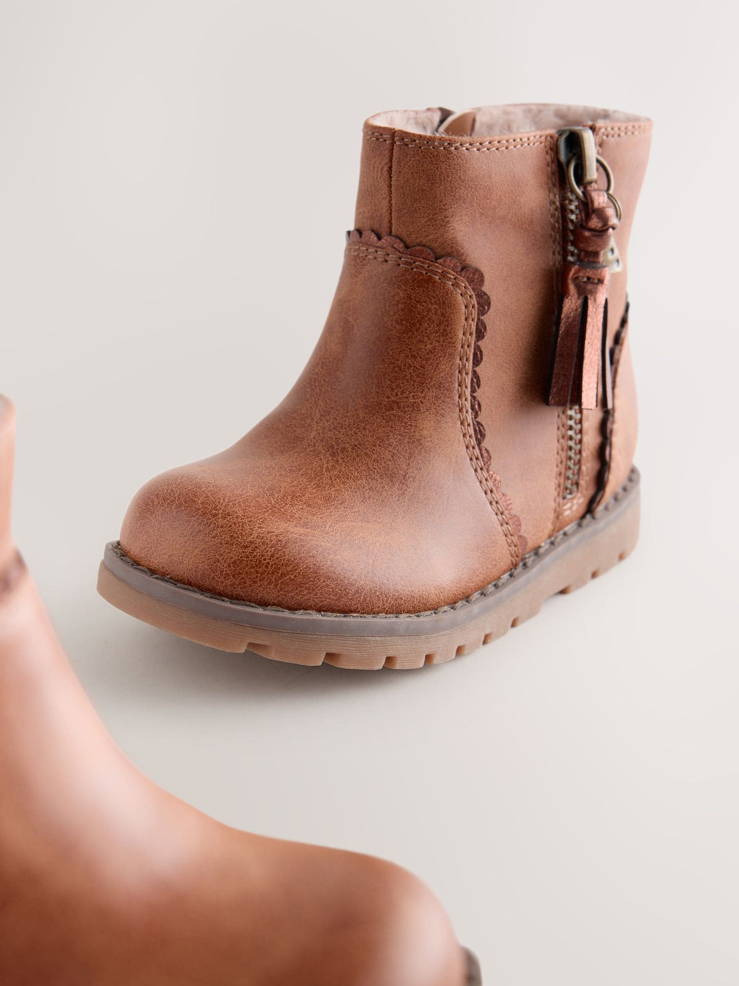 Tan Brown Standard Fit (F) Chelsea Zip Tassel Ankle Boots image 3