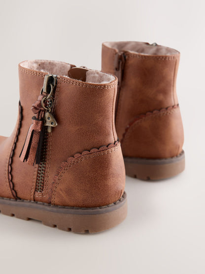 Tan Brown Standard Fit (F) Chelsea Zip Tassel Ankle Boots image 4