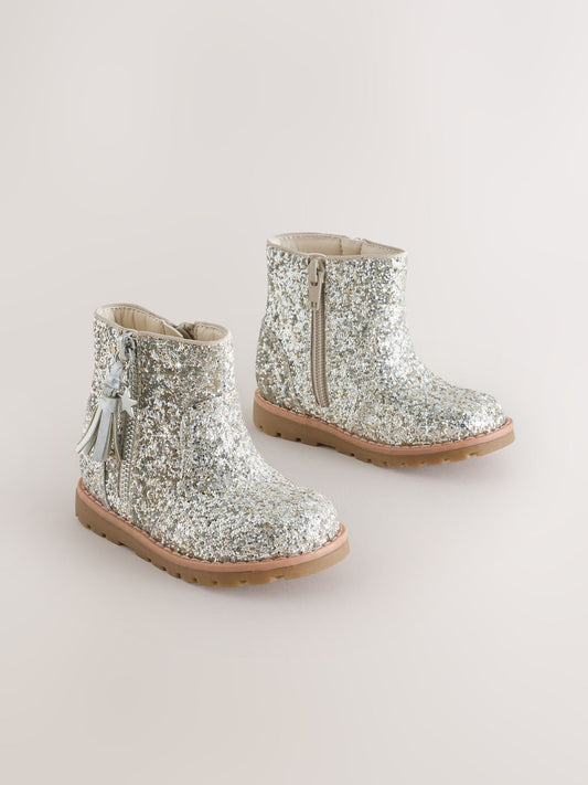 Dsiney Kidz - Silver Glitter Standard Fit (F) Chelsea Zip Tassel Ankle Boots image 1