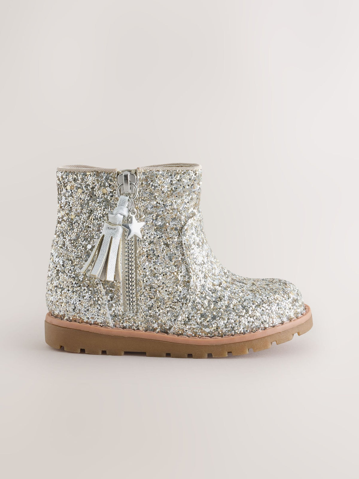 Dsiney Kidz - Silver Glitter Standard Fit (F) Chelsea Zip Tassel Ankle Boots image 2