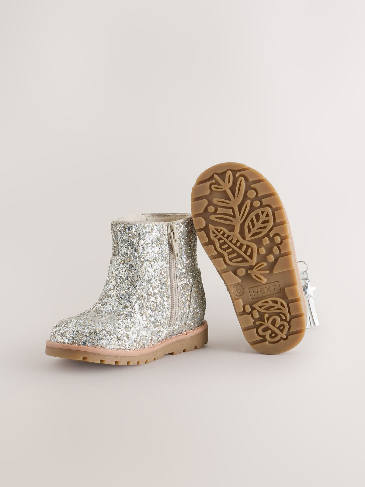 Dsiney Kidz - Silver Glitter Standard Fit (F) Chelsea Zip Tassel Ankle Boots image 3