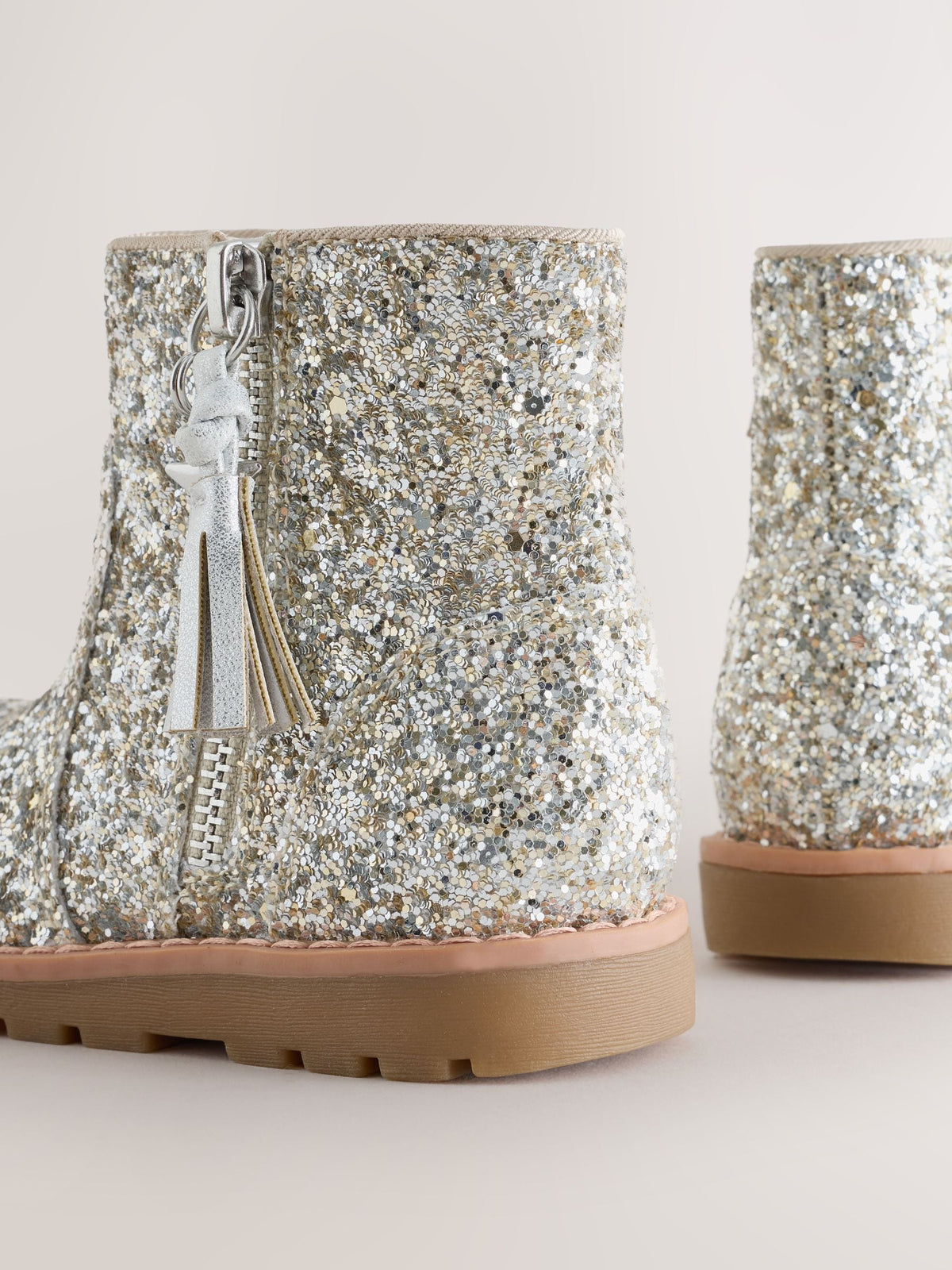 Dsiney Kidz - Silver Glitter Standard Fit (F) Chelsea Zip Tassel Ankle Boots image 4