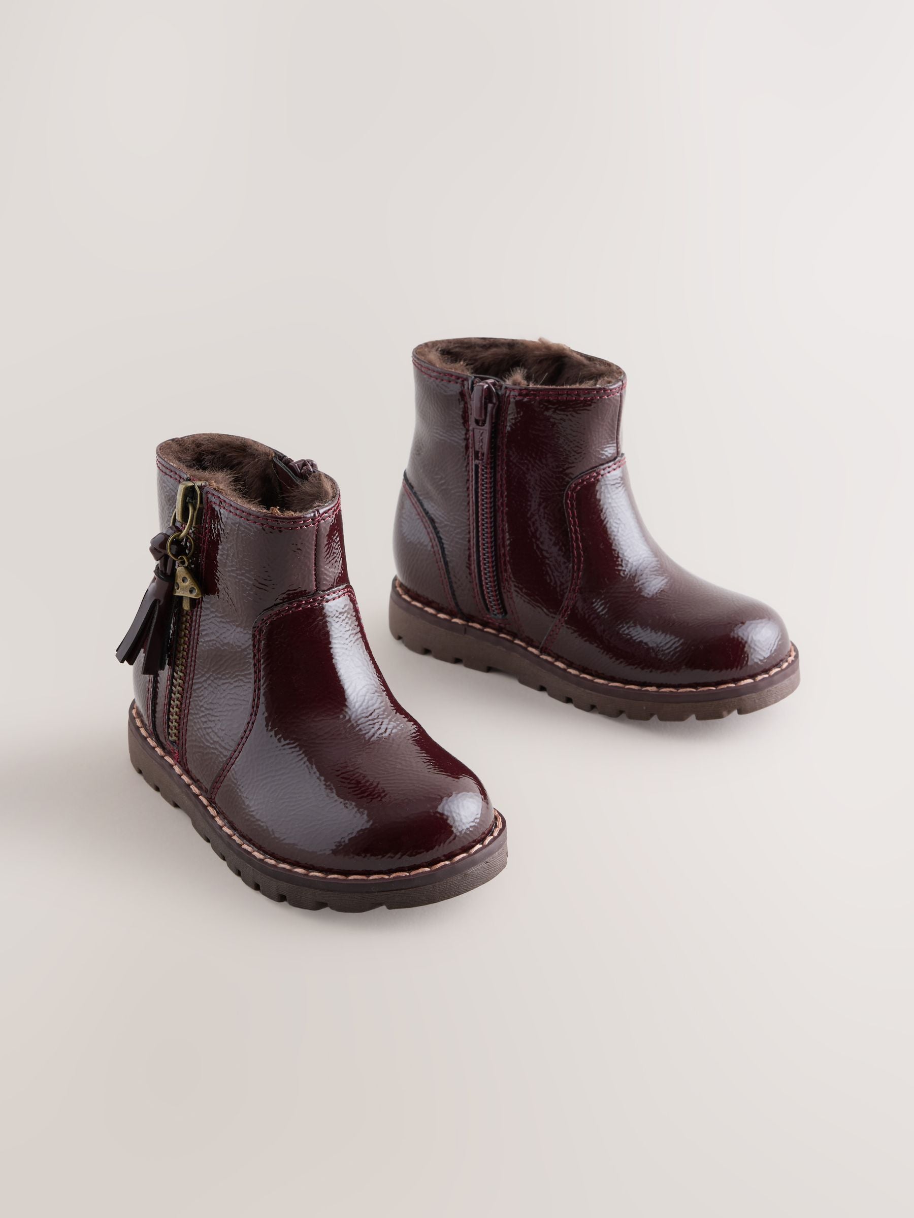 Burgundy Red Standard Fit (F) Chelsea Zip Tassel Ankle Boots image 1