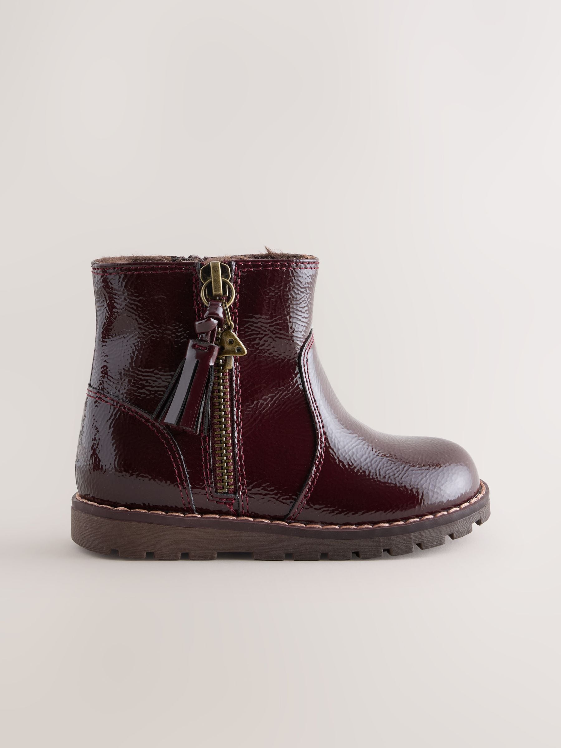 Burgundy Red Standard Fit (F) Chelsea Zip Tassel Ankle Boots image 2