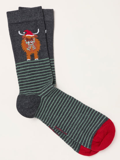 FatFace Green Highland Cow Christmas Socks - image 1