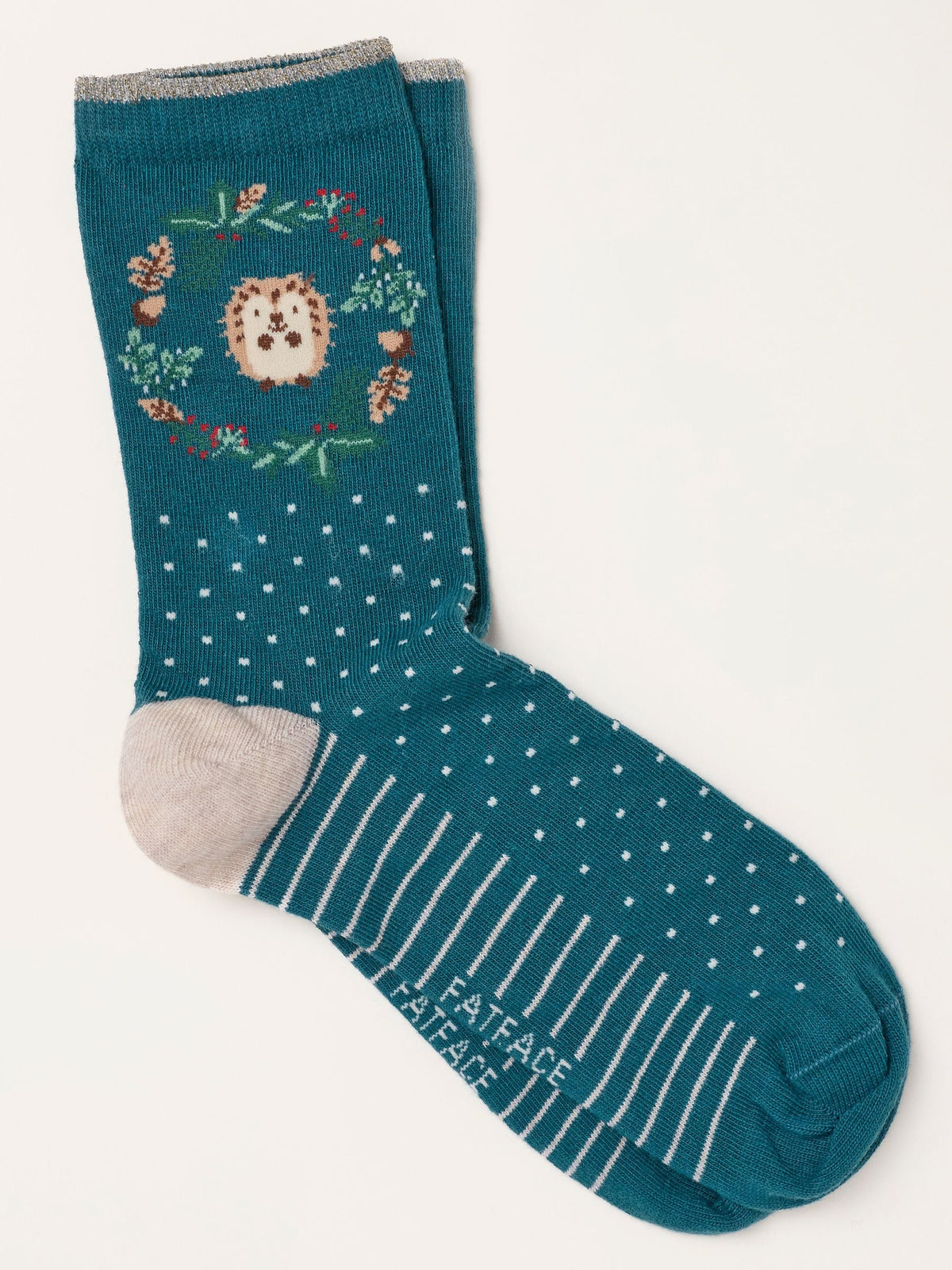 FatFace Teal Blue Christmas Hedgehog Wreath Socks - image 1