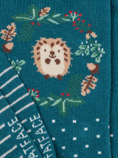 FatFace Teal Blue Christmas Hedgehog Wreath Socks - image 2