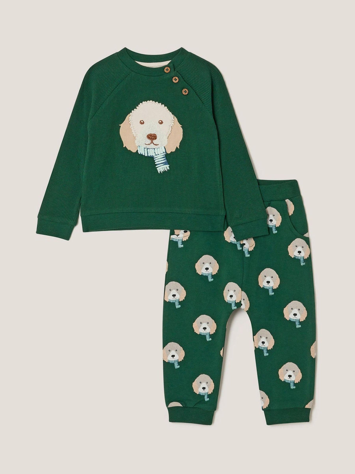 Monsoon Green Baby Digby Dog Jumper & Joggers Set image 1