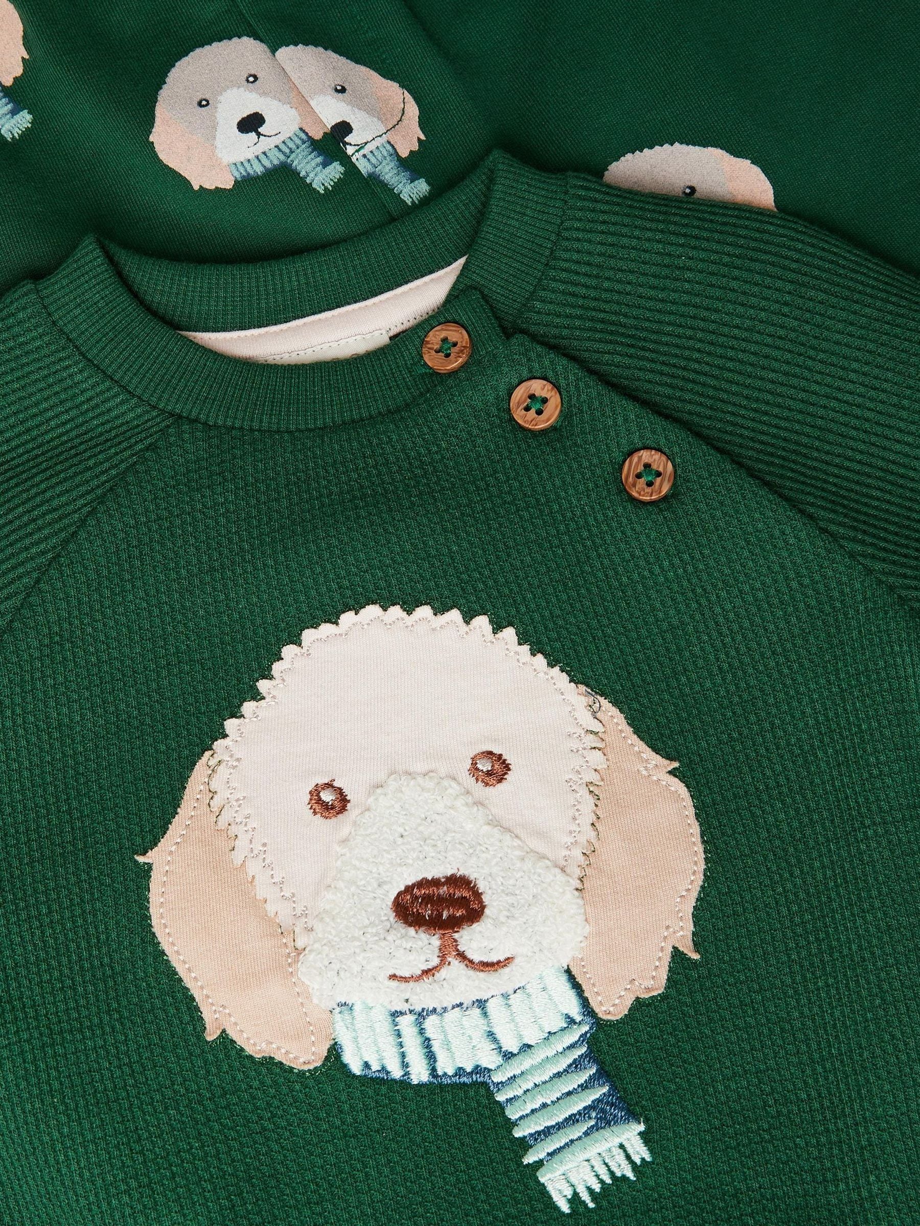 Monsoon Green Baby Digby Dog Jumper & Joggers Set image 3