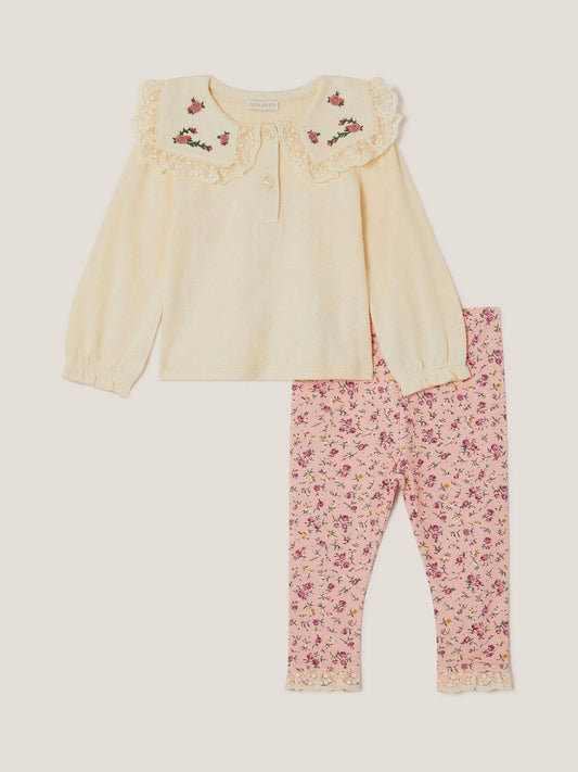 Monsoon Pink Baby Rosie Top & Floral Leggings Set image 1