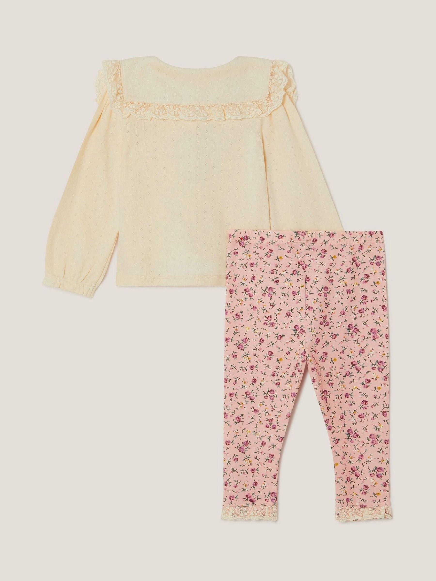 Monsoon Pink Baby Rosie Top & Floral Leggings Set image 2
