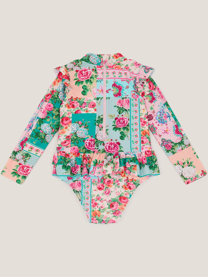Monsoon Green Baby Patchwork UPF50+ Long Sleeve Swimsuit image 2