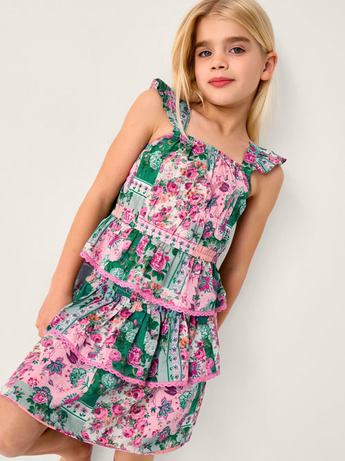 Monsoon Green Floral Patchwork Top & Skirt Set image 1