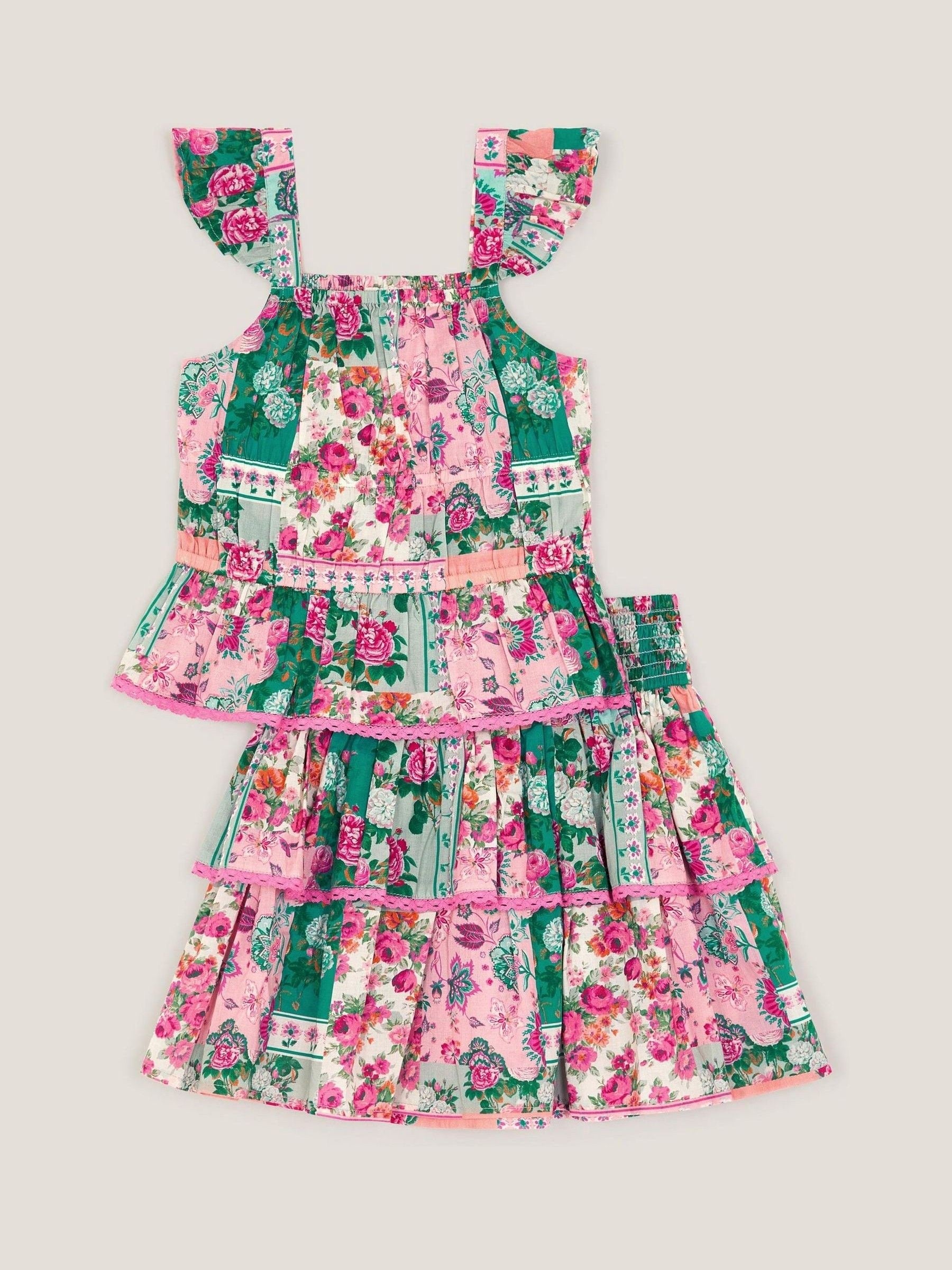 Monsoon Green Floral Patchwork Top & Skirt Set image 2