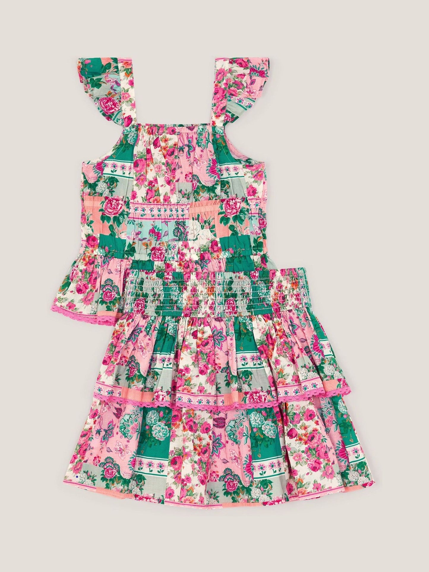 Monsoon Green Floral Patchwork Top & Skirt Set image 3