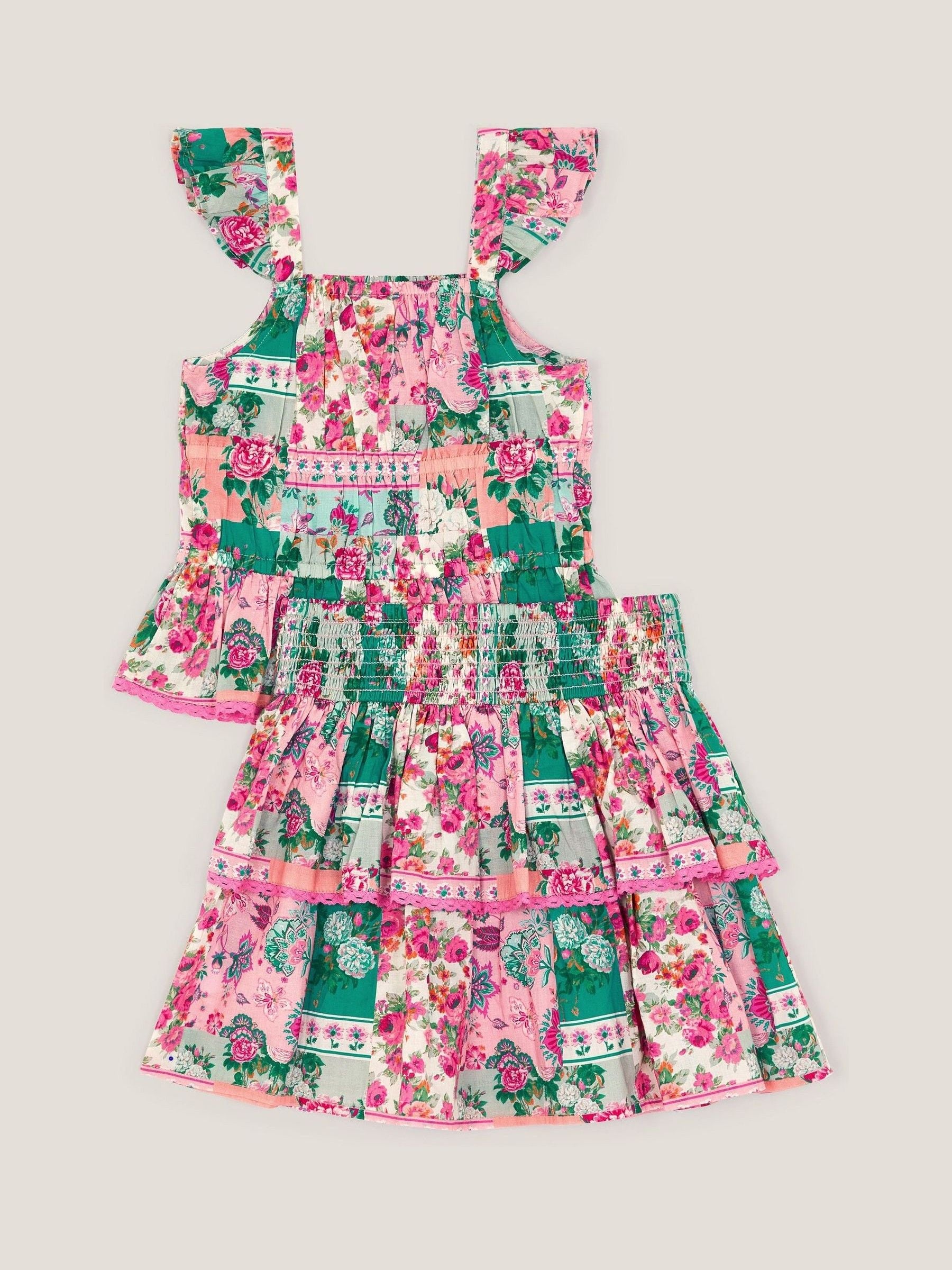 Monsoon Green Floral Patchwork Top & Skirt Set image 3