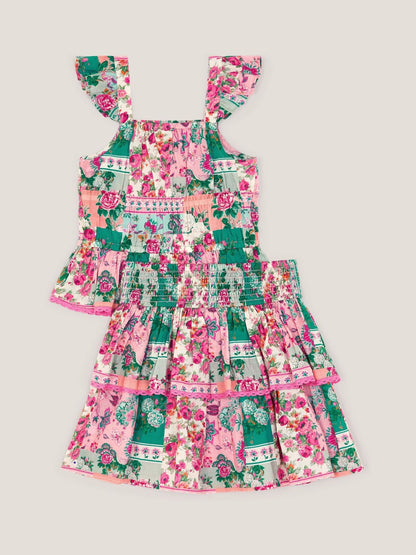 Monsoon Green Floral Patchwork Top & Skirt Set image 3