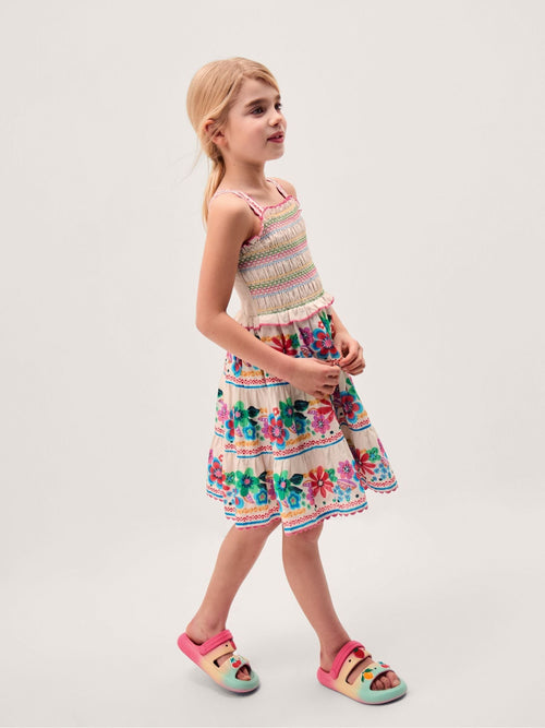 Monsoon Cream Floral Print Shirred Dress image 1