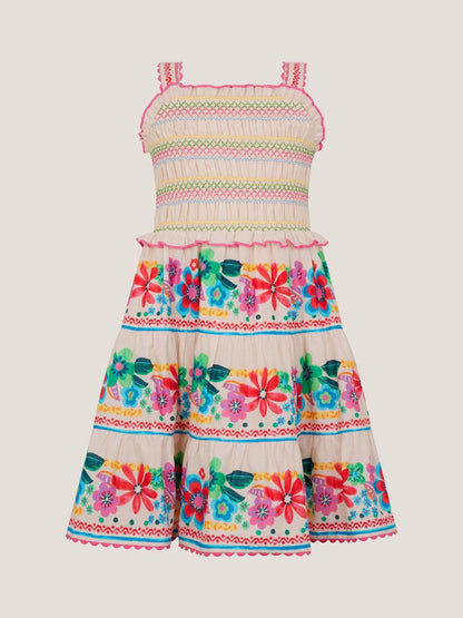 Monsoon Cream Floral Print Shirred Dress image 2