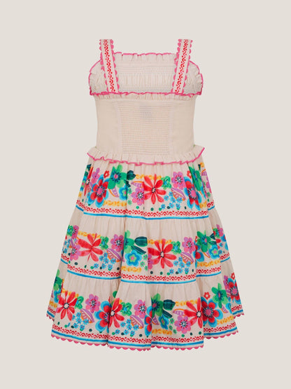 Monsoon Cream Floral Print Shirred Dress image 3