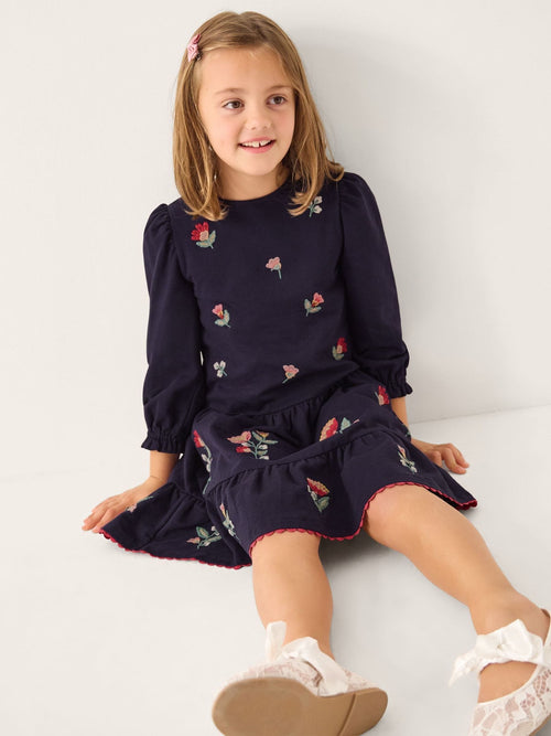 Monsoon Blue Floral Embroidered Tiered Dress image 1